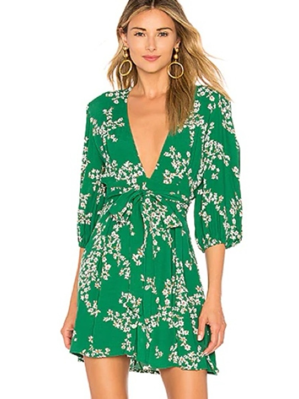 Faithfull the Brand Green Floral Mini Dress